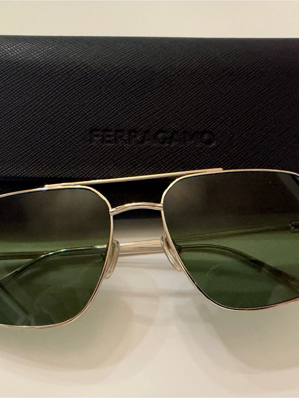 Salvatore Ferragamo Gold Frame Sunglasses with Green Lenses